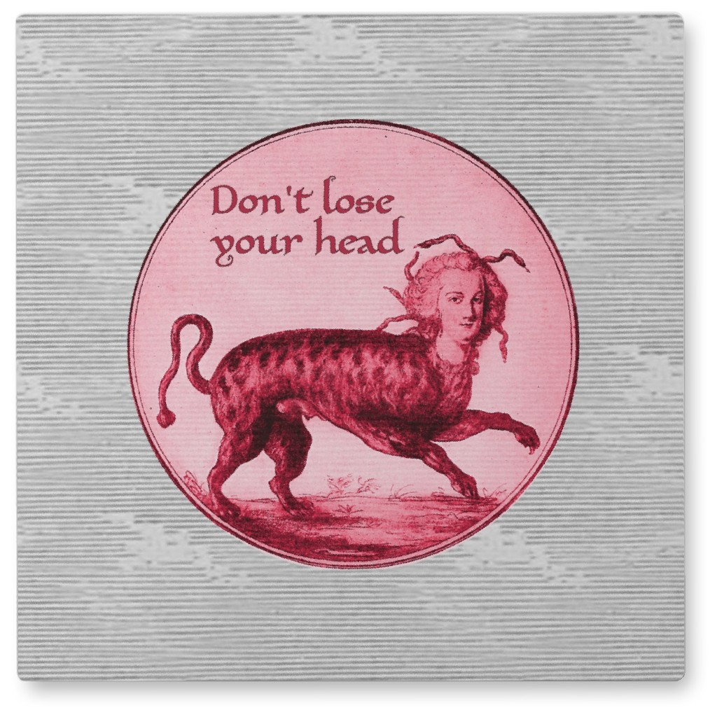 Don't Lose Your Head - Gray and Red Photo Tile, Metal, 8x8, Red, Red