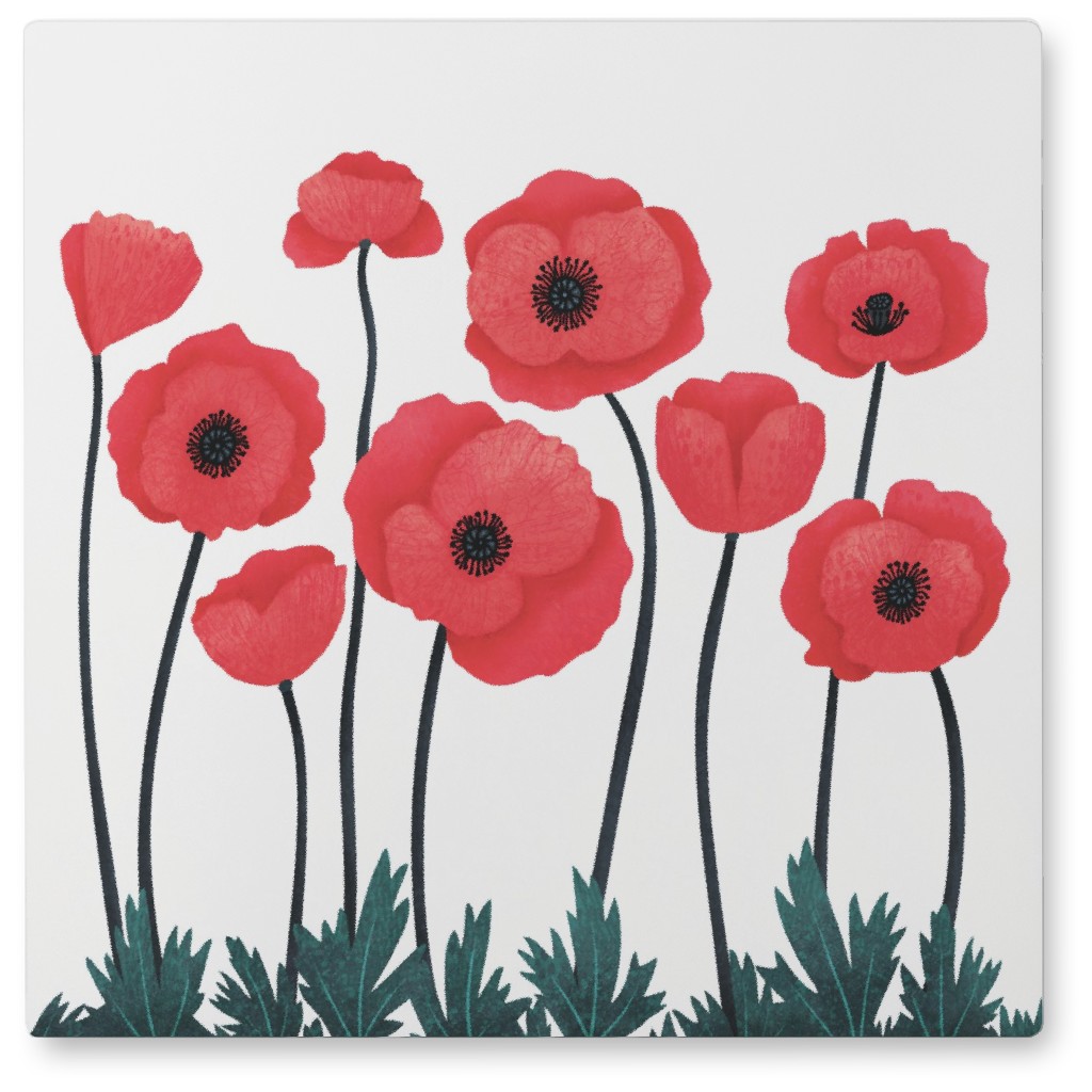 Poppy Field - Red Photo Tile, Metal, 8x8, Red