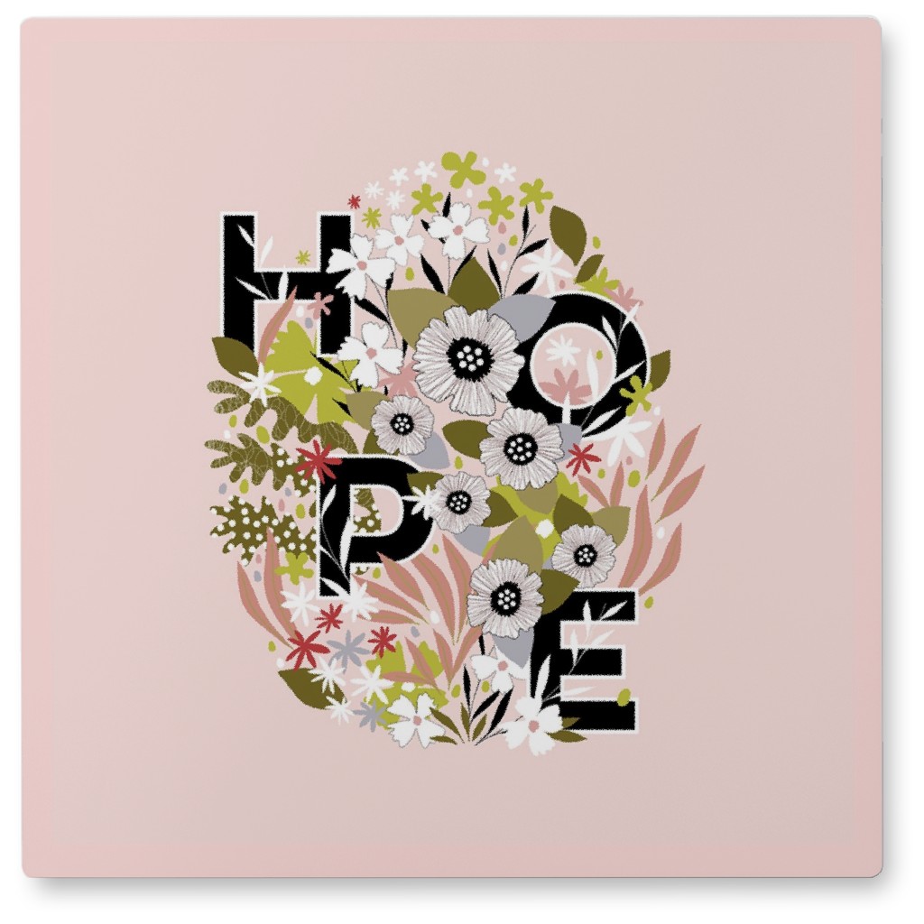 Floral Hope Photo Tile, Metal, 8x8, Pink