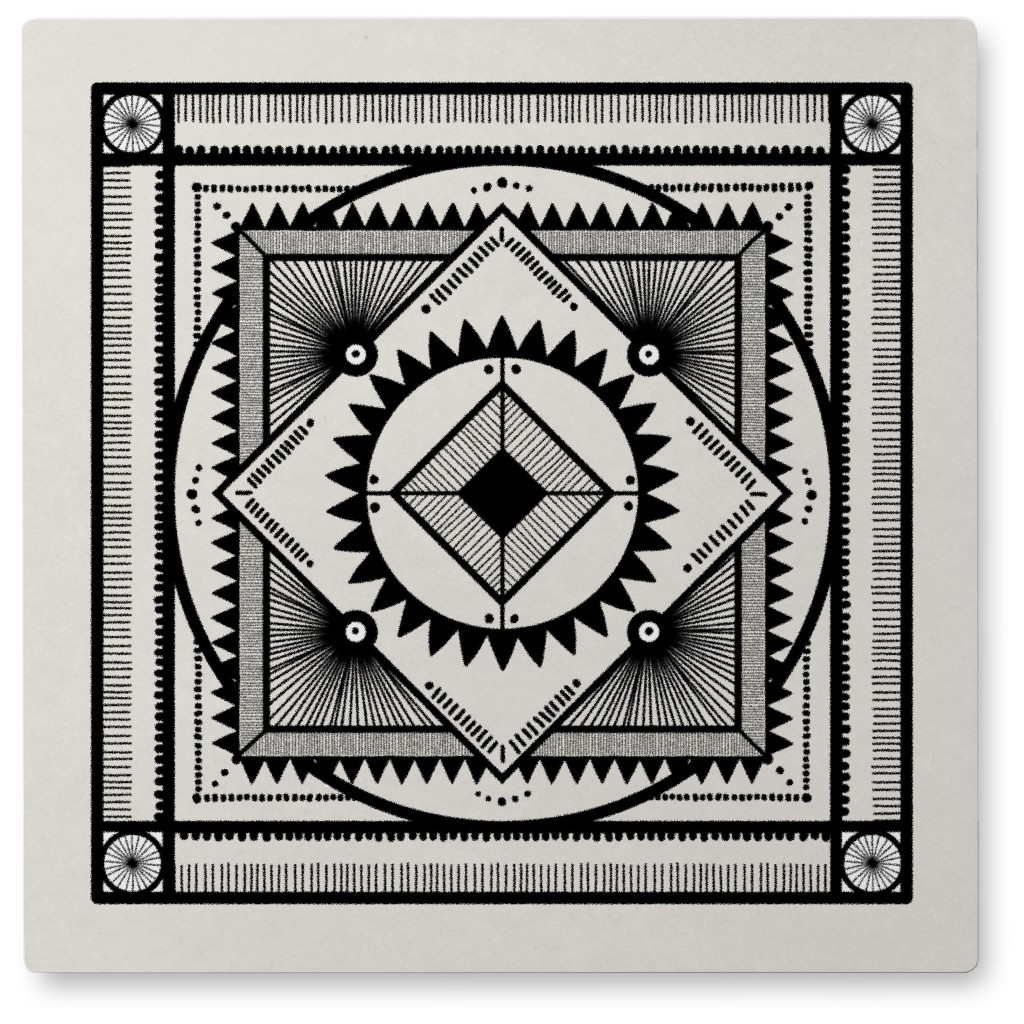 Tribal Geometric Tile Ii Photo Tile, Metal, 8x8, Beige, Antique White