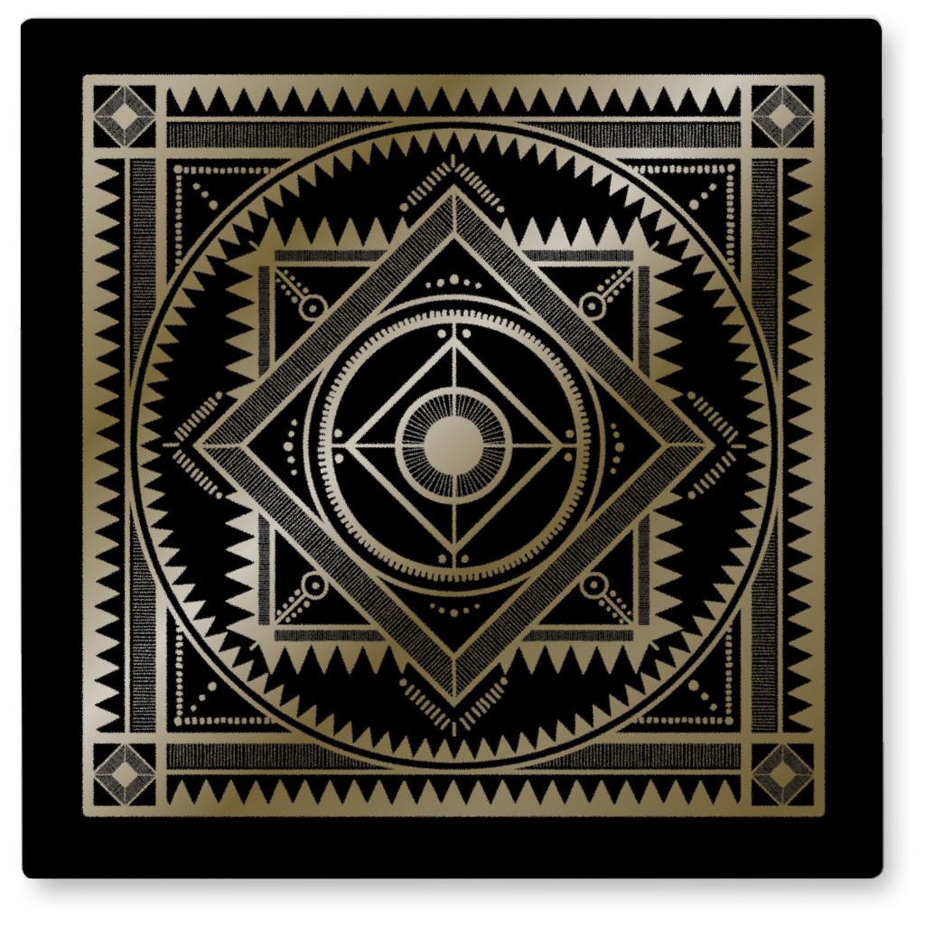 Tribal Geometric Tile Iii Photo Tile, Metal, 8x8, Black