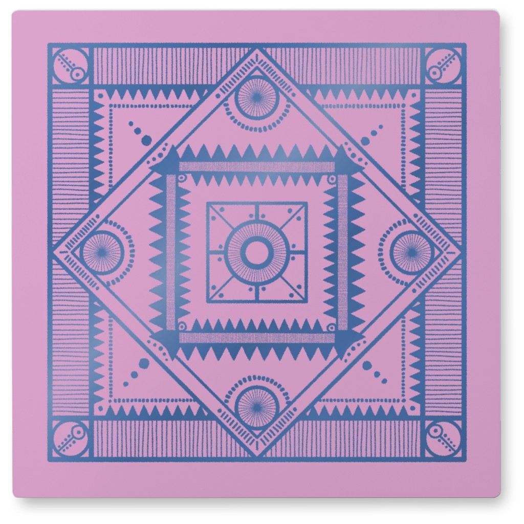 Tribal Geometric Tile Photo Tile, Metal, 8x8, Pink
