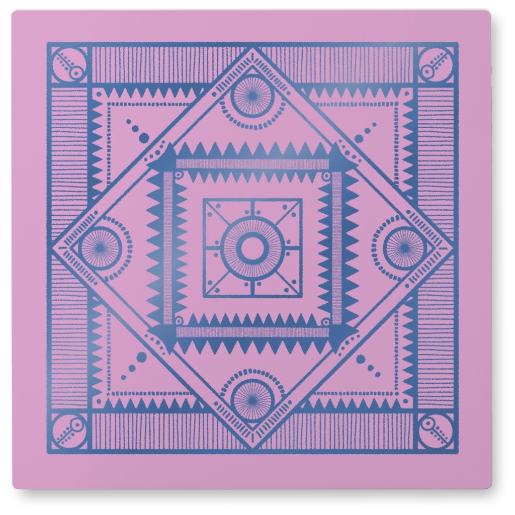 Tribal Geometric Tile Photo Tile, Metal, 8x8, Pink, Whisper