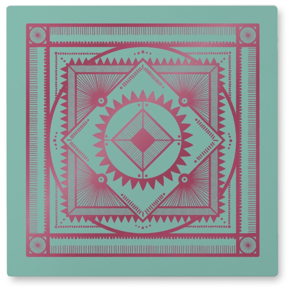 Tribal Geometric Tile Ii Photo Tile, Metal, 8x8, Green, Frost