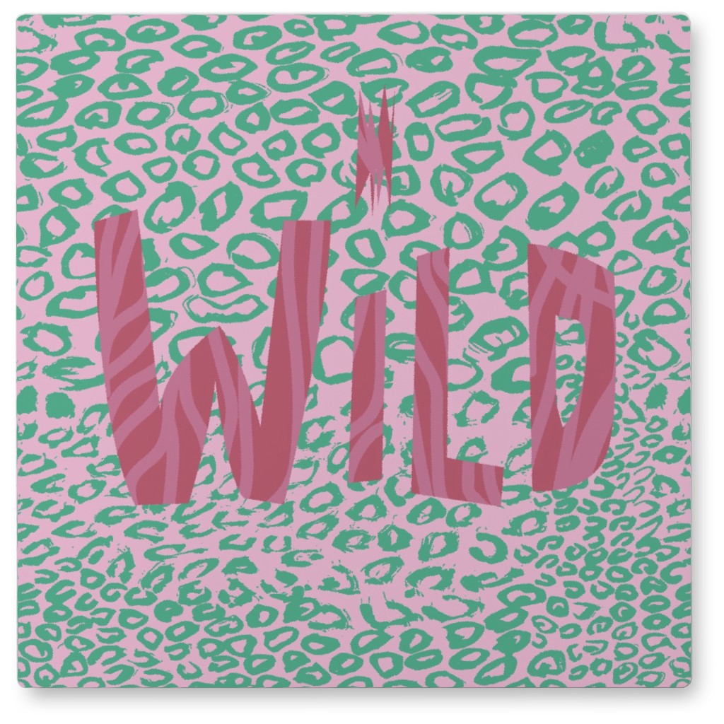 Wild Thing - Green and Pink Photo Tile, Metal, 8x8, Pink