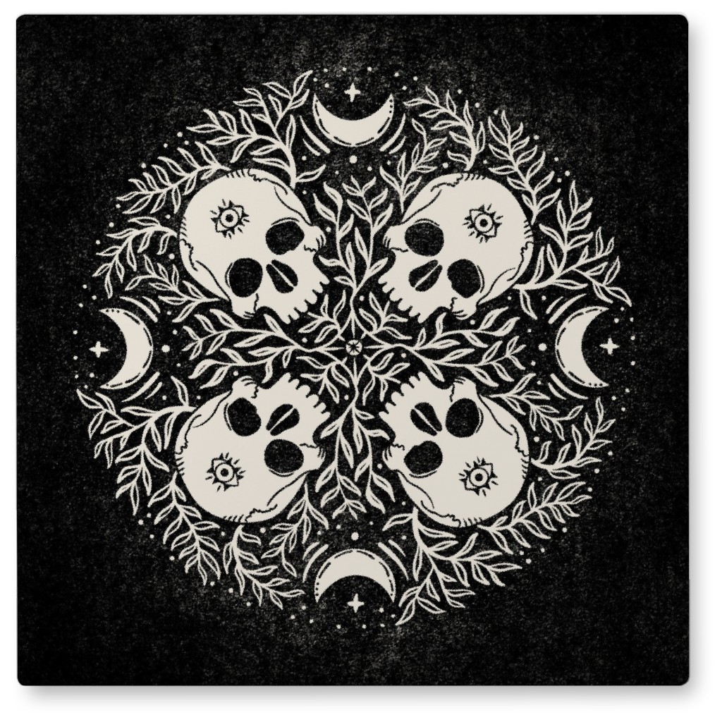 Skull Garden - Black and Cream Photo Tile, Metal, 8x8, Black
