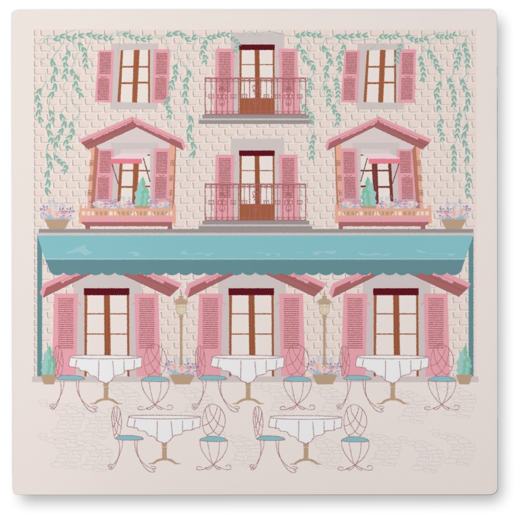 Pastel French Cafe - Pink Photo Tile, Metal, 8x8, Pink