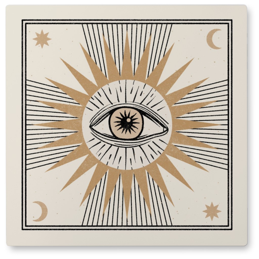 Abstract Eye - Cream and Gold Photo Tile, Metal, 8x8, Beige