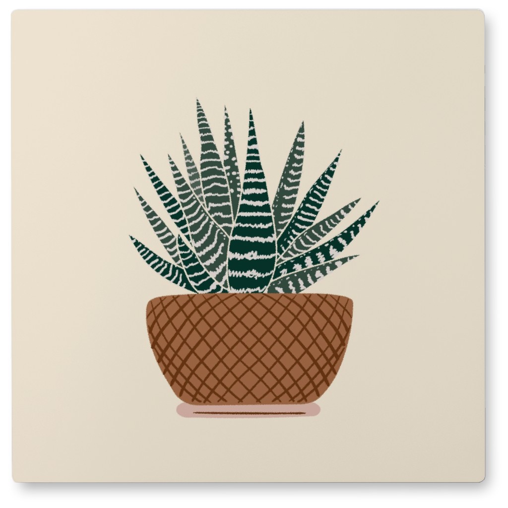 Cactus in Pot - Neutral Photo Tile, Metal, 8x8, Beige