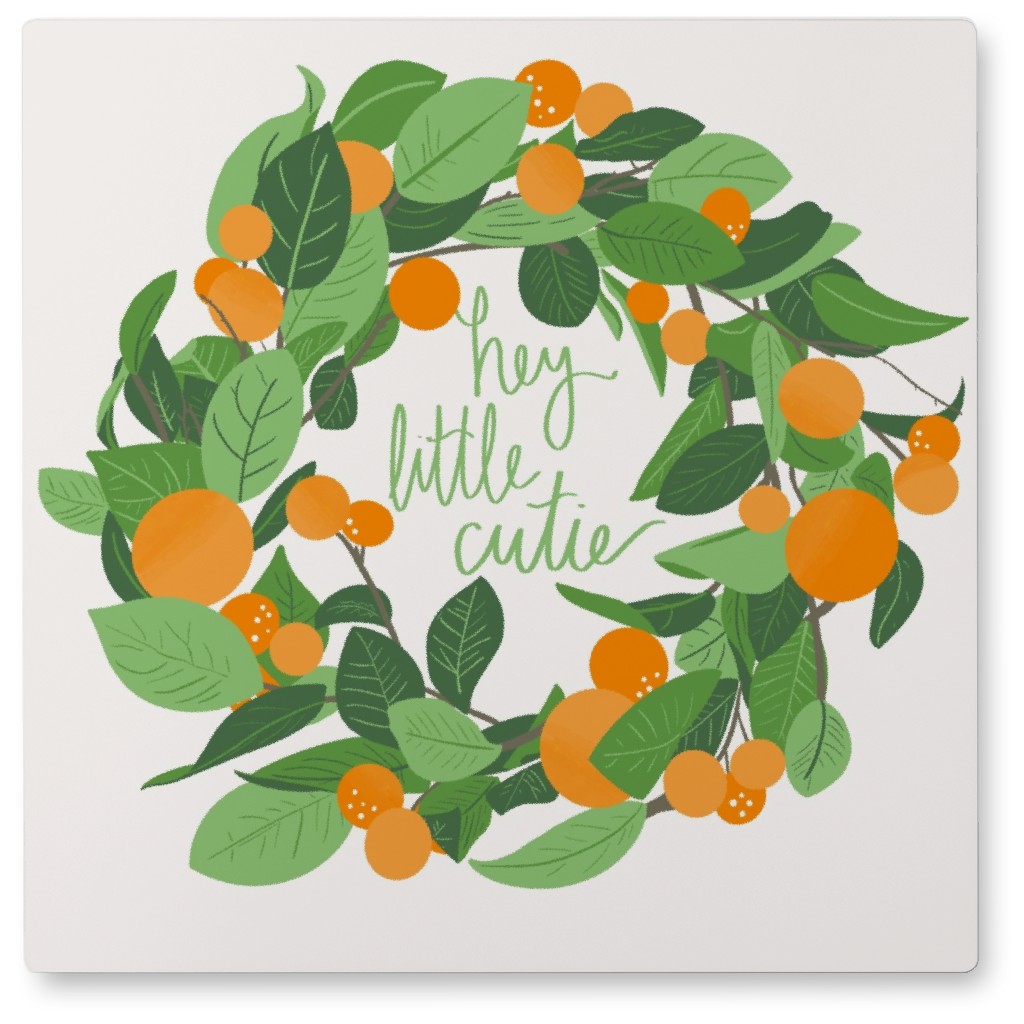 Hey Little Cutie - Green and Orange Photo Tile, Metal, 8x8, Green
