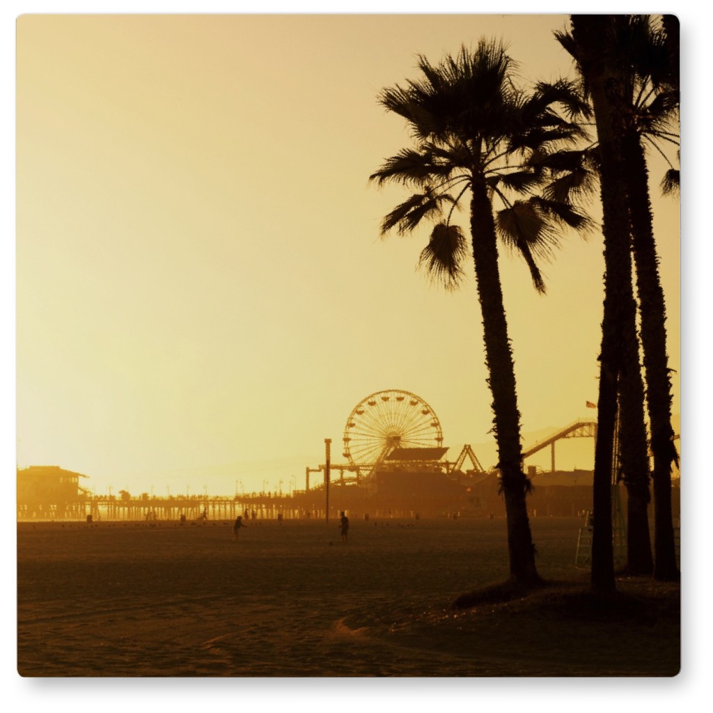 Santa Monica Pier Photo Tile, Metal, 8x8, Yellow, Classic Yellow