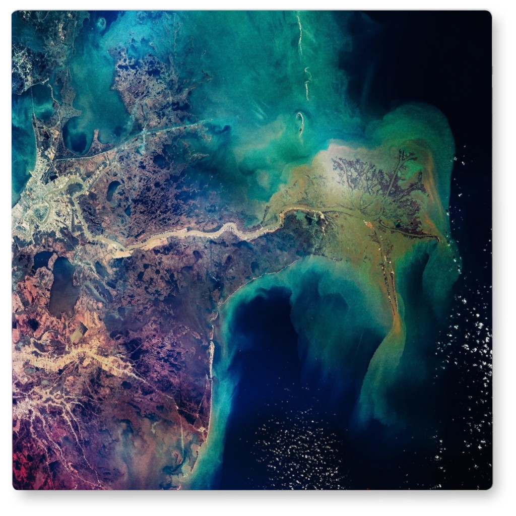 an Ocean View From the Top Photo Tile, Metal, 8x8, Blue
