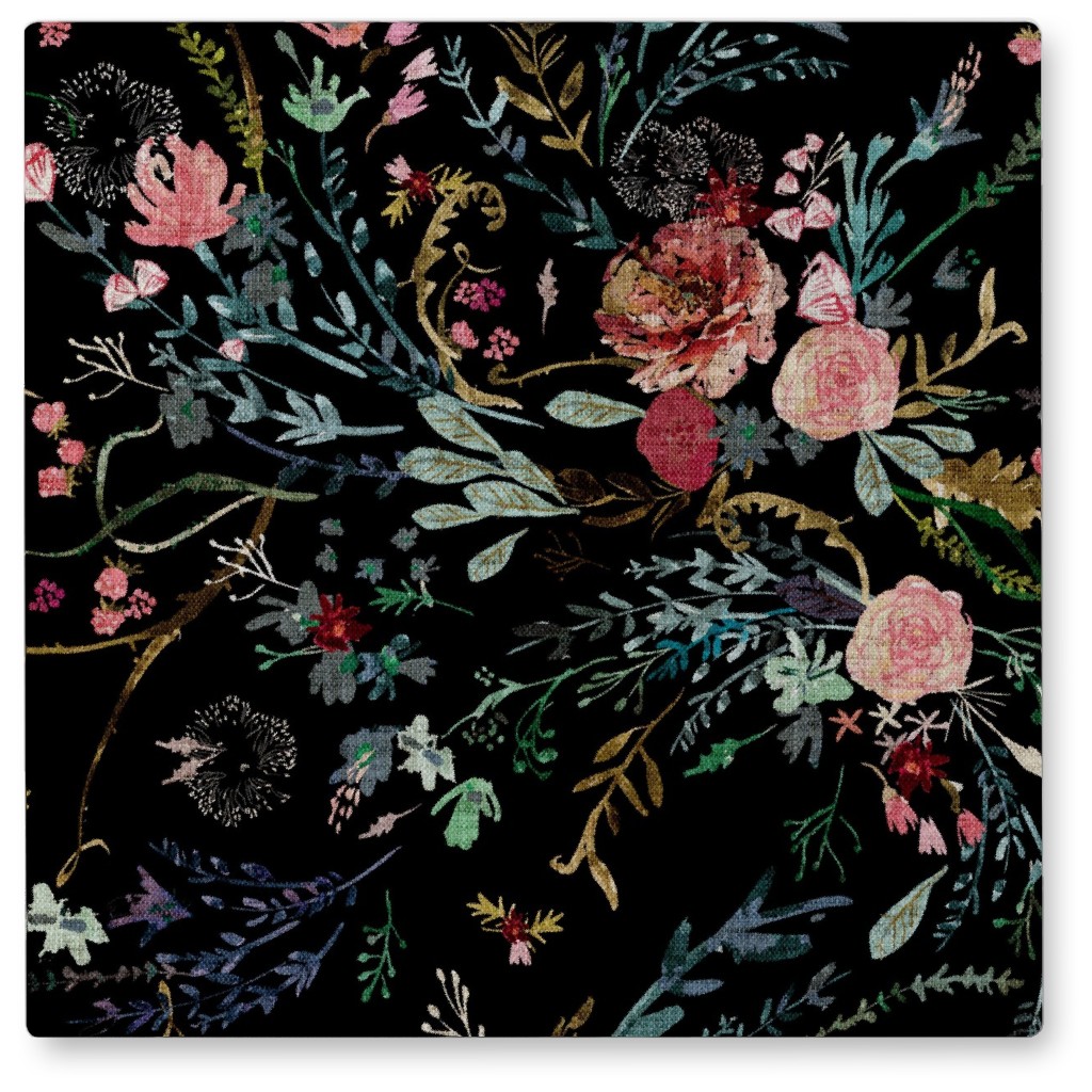 Fable Floral - Black Photo Tile, Metal, 8x8, Black, Black