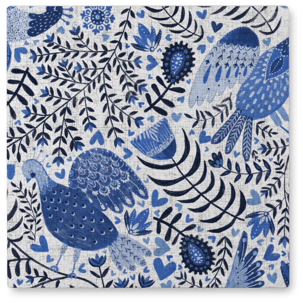 Scandinavian Birds - Indigo Blue Photo Tile, Metal, 8x8, Blue, True Blue