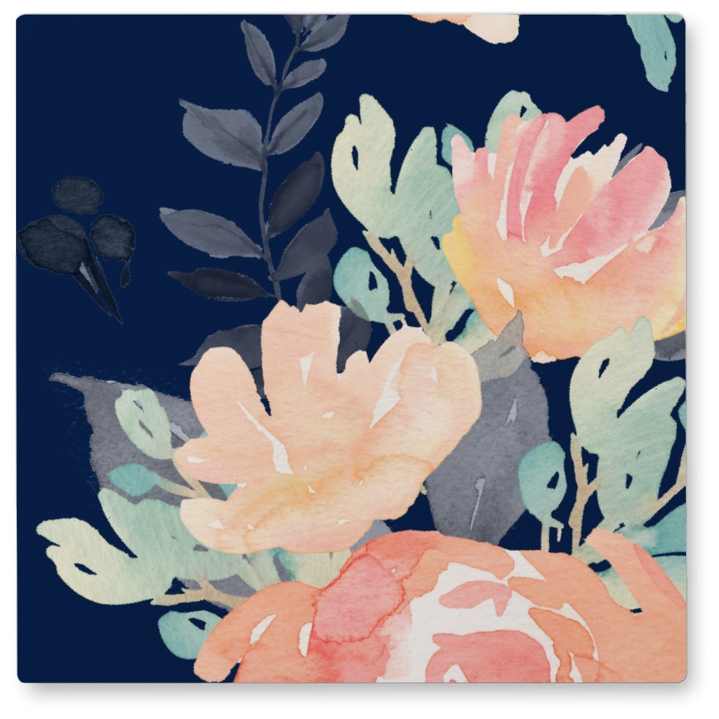 Watercolor Florals Photo Tile, Metal, 8x8, Multicolor, Silhouette