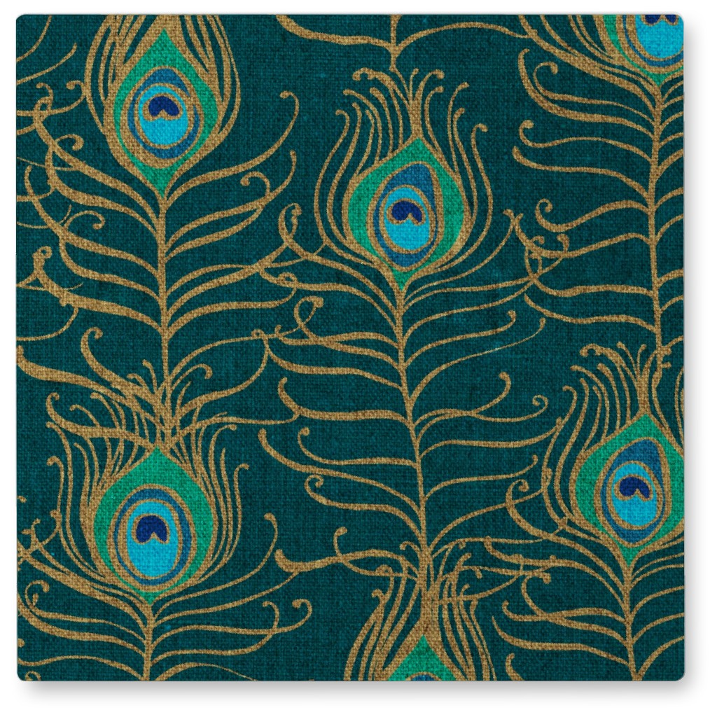 Peacock Feather Nouveau - Emerald Photo Tile, Metal, 8x8, Green, Classic Green