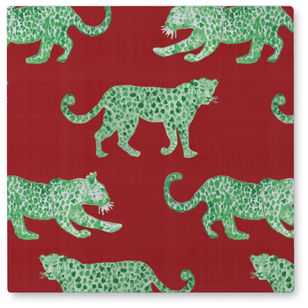 Leopard Parade Photo Tile, Metal, 8x8, Red