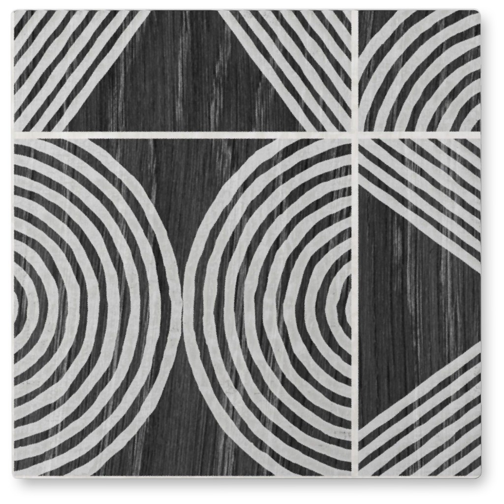 Boho Tribal Woodcut Geometric Shapes Photo Tile, Metal, 8x8, Black