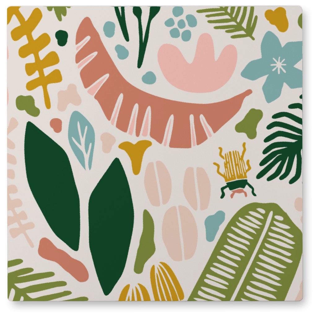 Tropical Adventure Woodcut - Multi Photo Tile, Metal, 8x8, Multicolor