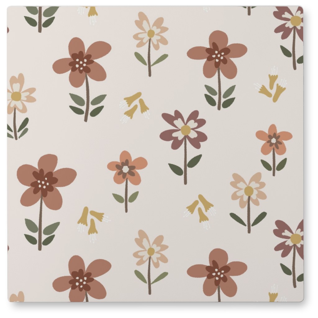 Cute Daisies & Foxgloves Floral - Earth Tones Photo Tile, Metal, 8x8, Pink