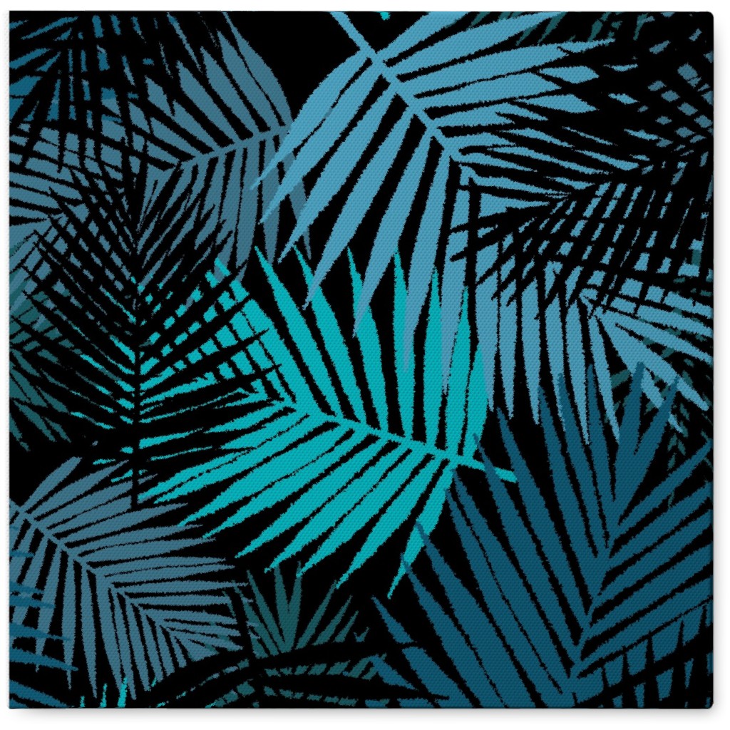 Tropical Leaves - Blue and Green Photo Tile, Canvas, 8x8, Blue