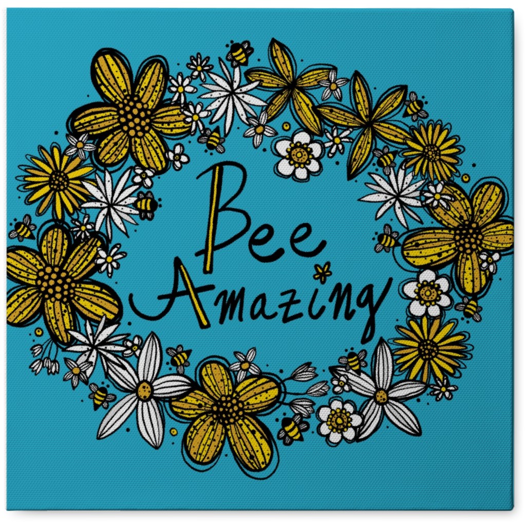 Bee Amazing - Yellow and Blue Photo Tile, Canvas, 8x8, Blue