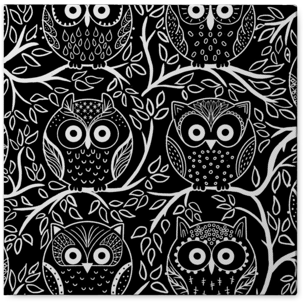 Line Art Owls - Black Photo Tile, Canvas, 8x8, Black