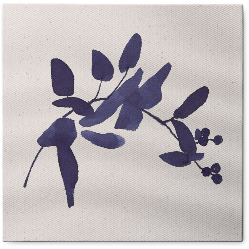 Watercolor Delicate Berry Branch - Indigo Photo Tile, Canvas, 8x8, Blue