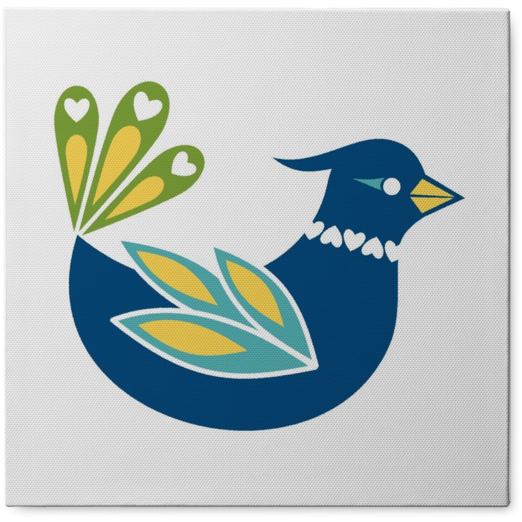 Scandi Flower Bird - Blue Photo Tile, Canvas, 8x8, Blue