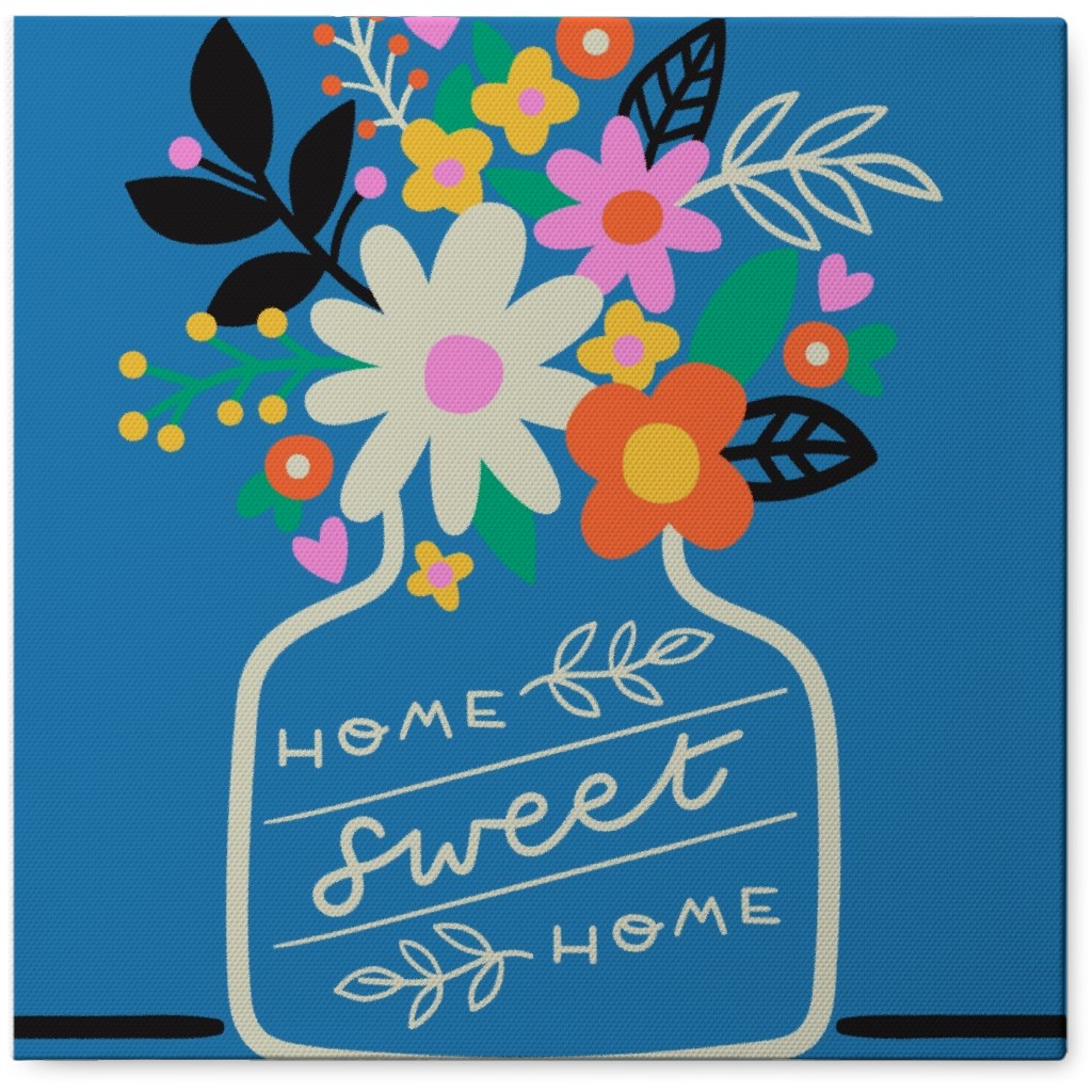 Home Sweet Home - Multi on Blue Photo Tile, Canvas, 8x8, Blue