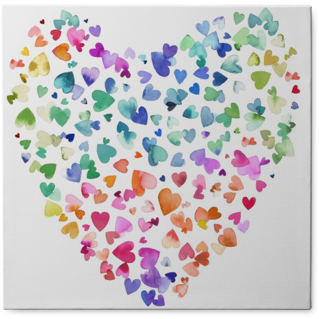 Watercolor Hearts - Multi Photo Tile, Canvas, 8x8, Multicolor