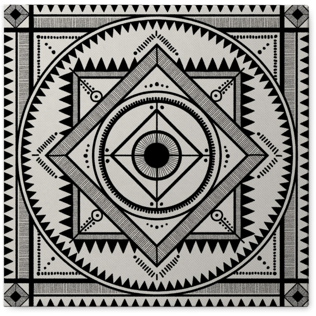 Tribal Geometric Tile Iii Photo Tile, Canvas, 8x8, Beige