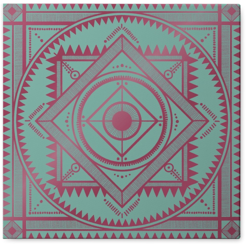Tribal Geometric Tile Iii Photo Tile, Canvas, 8x8, Green