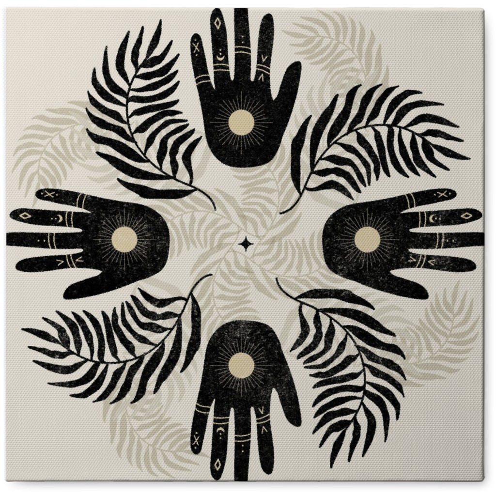 Abstract Palm Mandala - Cream and Black Photo Tile, Canvas, 8x8, Beige