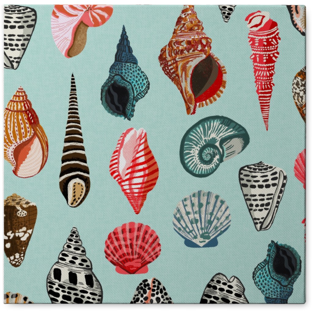 Seashells Beach Summer - Mint Photo Tile, Canvas, 8x8, Multicolor