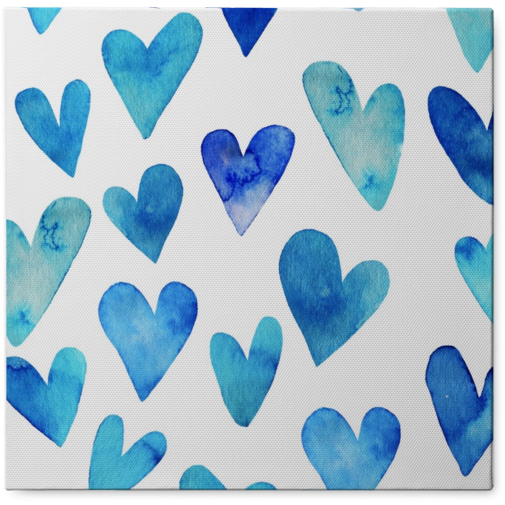 Blue Ombre Hearts - Blue Photo Tile, Canvas, 8x8, Blue