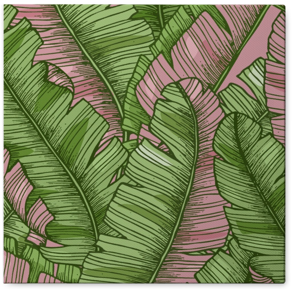 Banana Leaf - Pink Photo Tile, Canvas, 8x8, Green