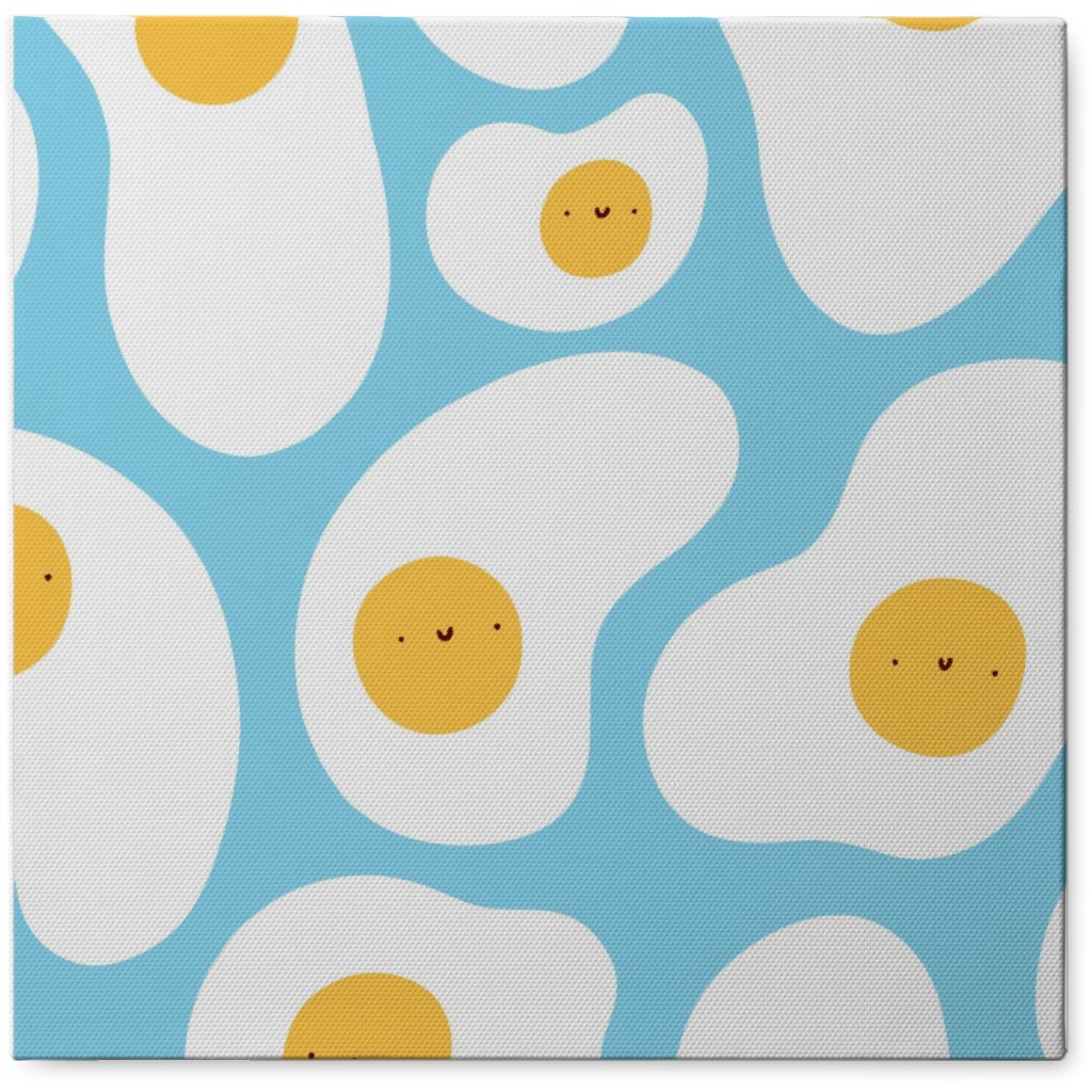 Cute Fried Eggs - Blue Photo Tile, Canvas, 8x8, Blue