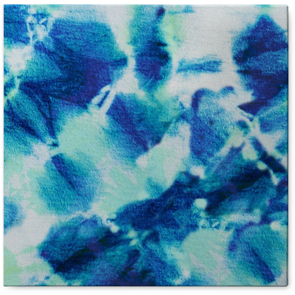 Tie Dye Ink Splat Indigo and Green Photo Tile, Canvas, 8x8, Blue