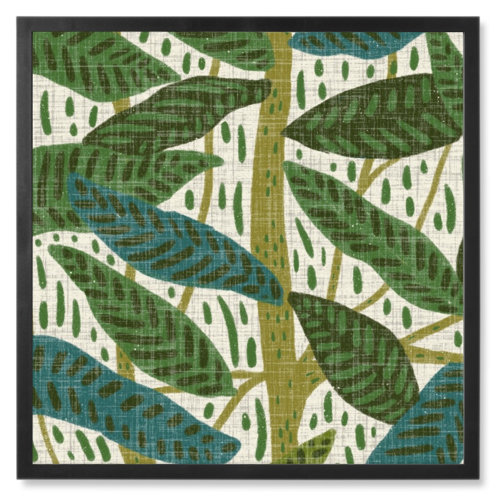 Jungle Foliage - Green Photo Tile, Black, Framed, 8x8, Green, Classic Green