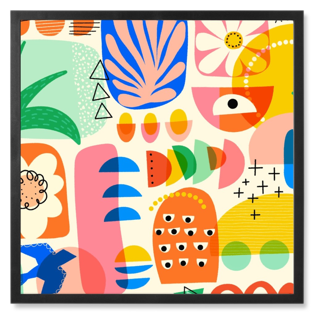 Abstract Shapes Fun Collage - Multi Photo Tile, Black, Framed, 8x8, Multicolor