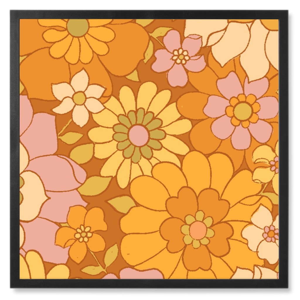 Avery Retro Floral Photo Tile, Black, Framed, 8x8, Orange, Tawny
