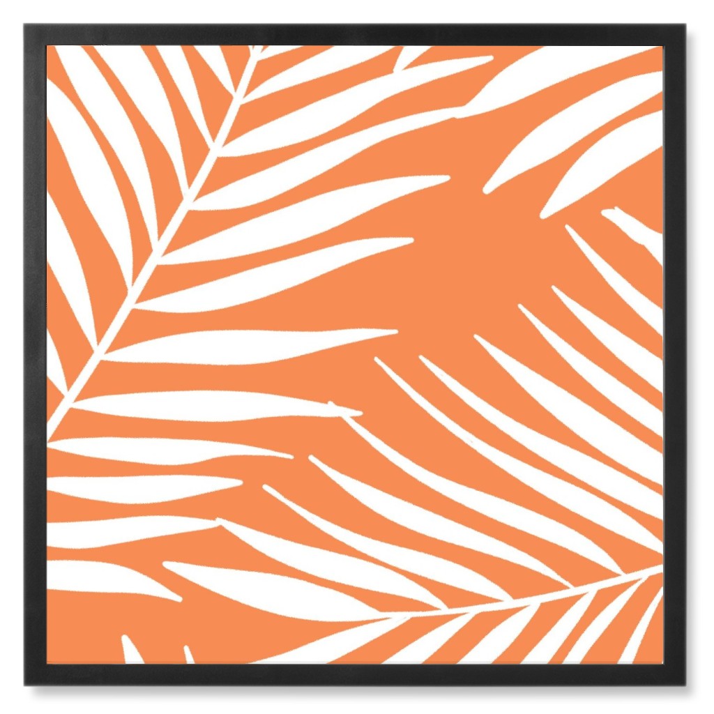Palm Tree Leaves Photo Tile, Black, Framed, 8x8, Orange