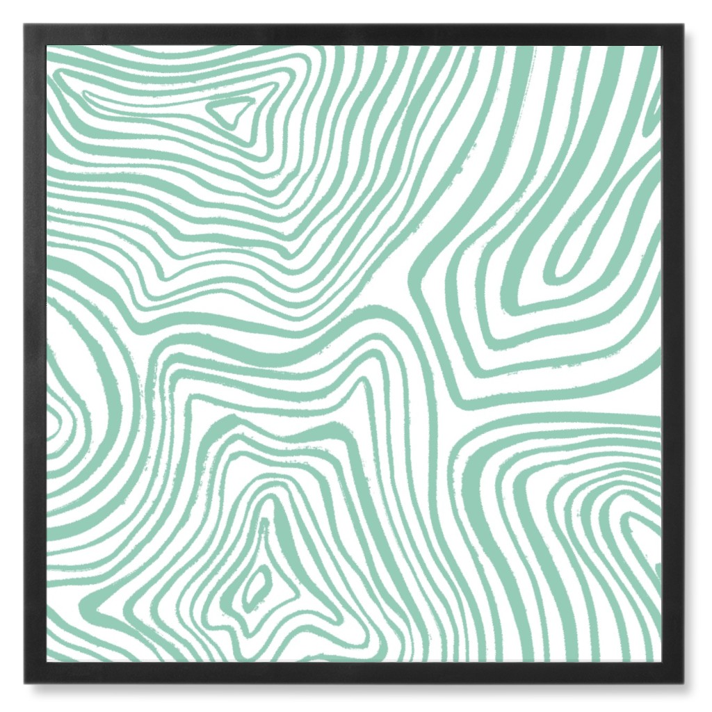 Abstract Wavy Lines - Green Photo Tile, Black, Framed, 8x8, Green, Classic Green
