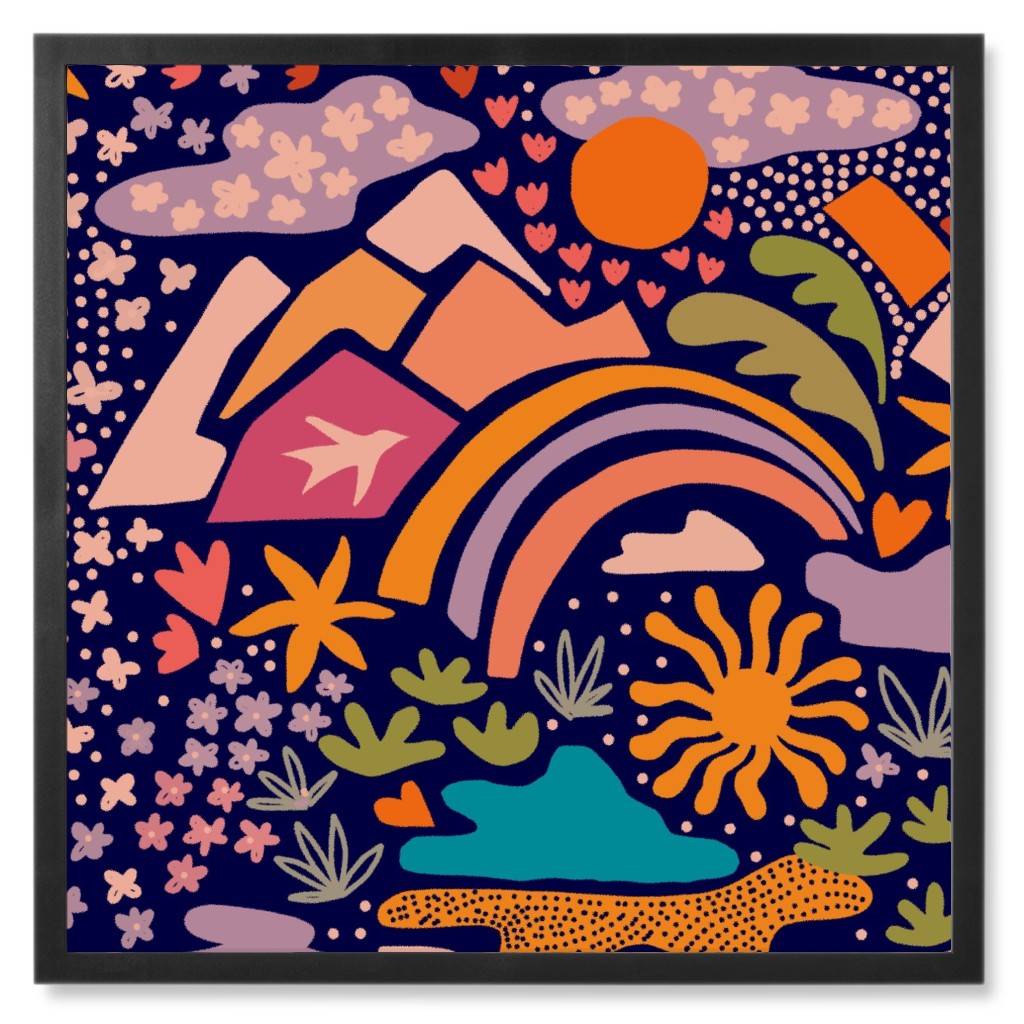 Outdoor Adventure - Dark Blue Photo Tile, Black, Framed, 8x8, Multicolor