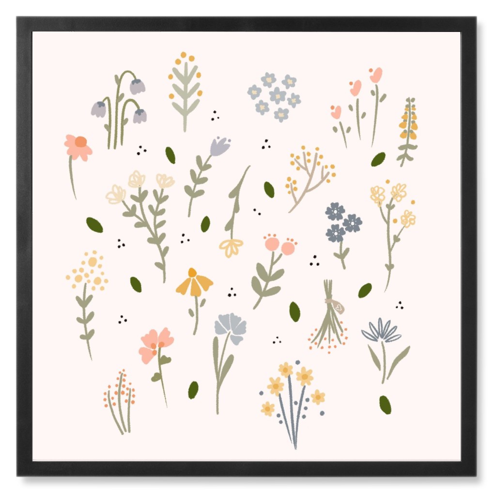 Wildflower Botanicals Photo Tile, Black, Framed, 8x8, Beige, Pearl