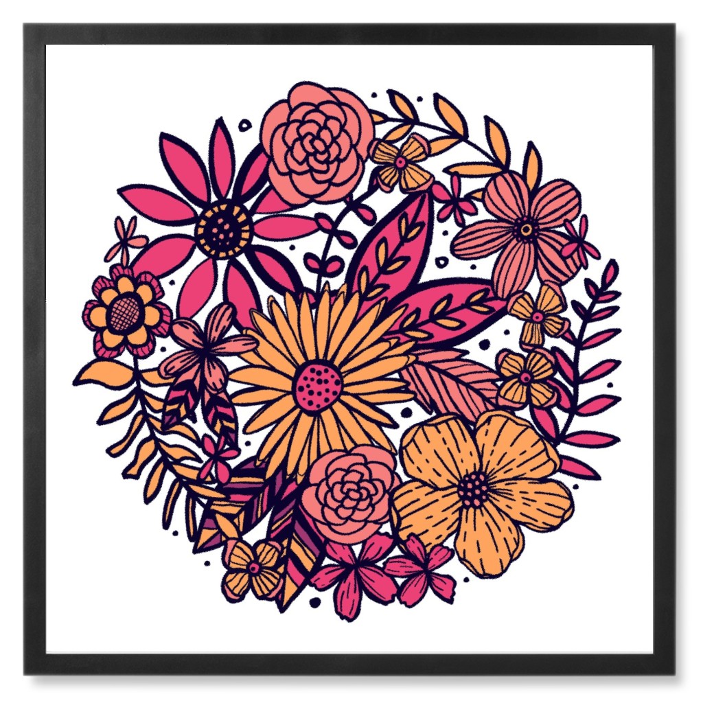 Floral Frenzy - Pink Photo Tile, Black, Framed, 8x8, Pink