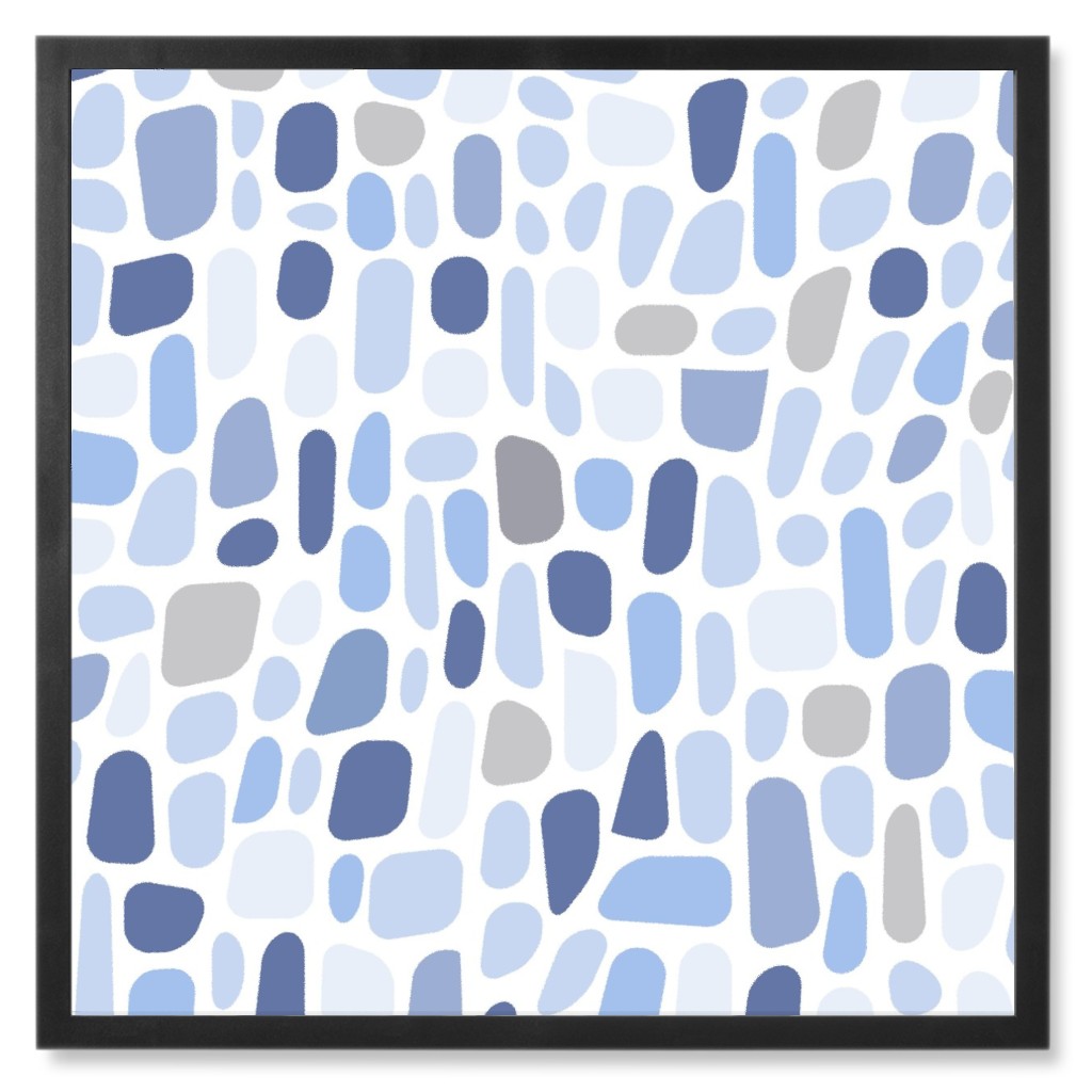 Abstract Pebbles - Blue Photo Tile, Black, Framed, 8x8, Blue, True Blue