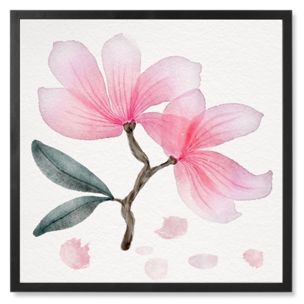 Magnolia - Pink Photo Tile, Black, Framed, 8x8, Pink