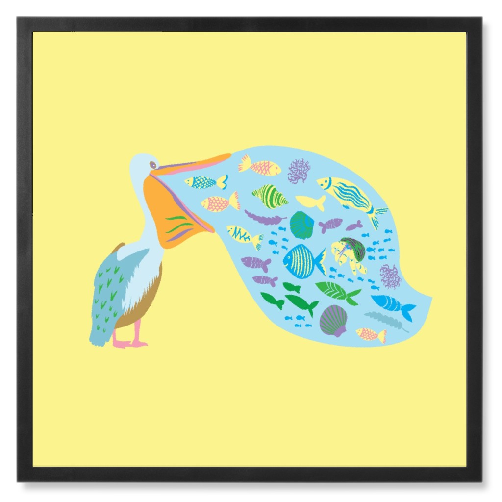 Pelican - Multi on Yellow Photo Tile, Black, Framed, 8x8, Yellow, Classic Yellow